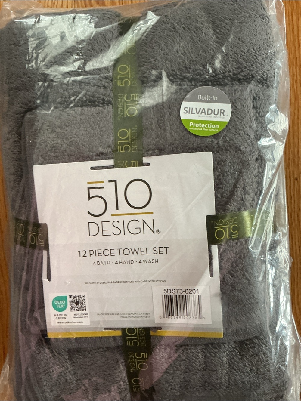 510 Design 12-Piece Bath Towel Set in gray, NWT